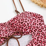 2026 Srappy Swimsuit One Piece Leopard Drawstring Swimwear Women Bathers Bathing Swimming Swim Suit Padded Beachwear Summer