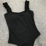 2023 Vintage Swimsuit Women One Piece Ruffle Strap Swimwear Female Push Up Monokini Padded Beach Bathing Suits Black Bodysuits
