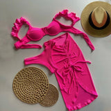 Micro 3 Pieces Bikini 2024 Sexy Ruffle Women Swimsuits Female Swimwear Bikini Set Brazilian Biquini Swimming Suit Beachwear