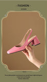 NASBAVI Women's Block Heels Pumps Shoes Elegant Summer Sandals Green Pink Close Toe Slingback Office Wedding Dress Shoes Female