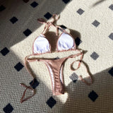 DEKA Sexy Brazilian Shiny Pearl Micro Bikini Faux Leather Swimwear Women Thong Swimsuit Halter Triangle Bikini Set Bathing Suit