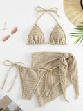 DEKA Triangle Spliced Ruffles Bikini Set Bathing Suit Women Halter Bikini Push Up Bandage Cover Up Beachwear 3 Piece Swimsut
