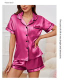 Luxurious Satin Pajama For Women Turn-down Collar Button Top & Shorts Sleepwear & Loungewear for Summer Home Clothes Suit