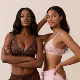 Pink Leopard Deep V Jelly Bras Wireless Comfortable Bra Supportive No Underwire Bras Tshirt Push Up Bralette Plunge Seamless Bra