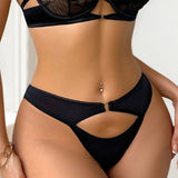 Women's Sexy black Hollow Out Thong Panty Low Waist bijini Underwear Comfortable Breathable C2973