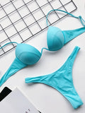 Sexy V-bar Underwired Bra Cup Thong Bikini 2025 Women Swimwear Female Swimsuit Two-pieces Bikini Set High Cut Bathing Suit Swim