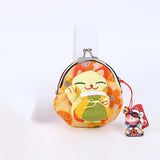 Portable Japanese Style Maneki Neko Coin Purse Flower Printing Lucky Cat Clutch Bag PU Wallets Card Holder Travel