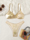 DEKA Ring Metallic Push Up Padded Bra Bathing Suit Beach Wear Women Sexy Thong Bikini Set Silver Gold Biquini Swimwear