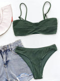 New Sexy Wrinkled Mid Waist Padded  Bikini Women Swimwear Female Swimsuit Two-Pieces Bikini Set Bather Bathing Suit Swim V3163