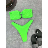 Sexy Wrinkled Bandeau Strapless Bikini Women Swimwear Female Swimsuit Two-Pieces Bikini Set Bather Bathing Suit Swim Lady V3367L