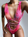 Leopard Deep V Neck Wrap Around High Cut Women Swimwear One Piece Swimsuit Female Monikini Tummy Cut Out Bathing Suit Swim Lady