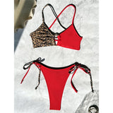 S - XL Leopard Splicing Bikini Female Swimsuit Women Swimwear Two-Pieces Bikini Set Cross Back Bather Bathing Suit Swim V7994