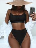 2025 Wrinkled Ruched High Waist Bikini Women Swimsuit Female Swimwear Two Pieces Bikini Set High Cut Bathing Suit Swim Beachwear