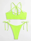 2026 Sexy Orange Bikini Hollow Out Push Up Two-Piece Swimsuit Women Halter Bandage Backless Thong Swimwear Summer Beachwear New