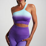 Seamless Tight Yoga Sets Sports Fitness Gradient Single Shoulder Bra High Waist Hip Lifting Pants Suits Wokout Gym Running Sets