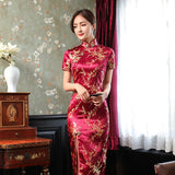 Large Size Sexy Slim Long Qipao Dress Women Retro Elegant Cheongsam Short Sleeve Brocade Dragons and Phoenixes Clothes Vestidos