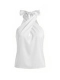 Women Fashion Sleeveless Halter Neck Tank Tops Summer Solid Color Backless Satin Casual Vests Streetwear