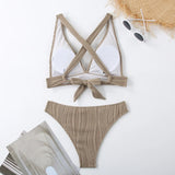 2025 Wrinkled Crinkled Bikini Women Swimwear Female Swimsuit Two-pieces Bikini Set High Cut Bathing Suit Swim Beach Wear Lady
