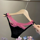 New Cotton Crotch Low Waist Lace Panties Briefs Satin Silk Underwear for Women Cross Belt Bow Lace Briefs Female Lingerie