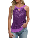 Women's Sequin Glitter Tank Tops Sleeveless Crew Neck Slim Fit Camisole For Holiday Backless Bow Tie Streetwear Party Club Vest