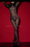 Shiny Smooth Bodysuits Nightclub Long Sleeves One-Piece Sexy Crotchless Thin Bodysuits Transparent Mesh Bodysuits Charming ZQVO