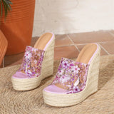 Flower PVC Transparent Open Toe Platform Wedges Women Slippers Fashion Twine Weave High Heels Banquet Slide Shoes