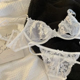 MOYISU Parisian Lace Half Cup Bra Set - Ultra-Thin Underwire Summer Lingerie with Sheer Cutouts & No Sponge Sexy French Desire