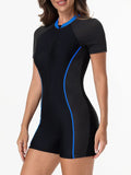 2026 Zipper Slim One Piece Swimsuit Women Padded Short Sleeve Swimwear Female Bather Bathing Swimming Swim Surf Suit Beachwear
