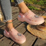 Luxury Rhinestone Pink Platform Clogs Shoes Women Crystal Flowers Hollow Out Sandals Woman Anti Slip Thick Bottom Beach Sandles