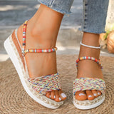 Colorful Woven Wedges Sandals Women 2025 Summer Thick Bottom Platform Slippers Woman Plus Size Slip On Bohemian Sandalias Mujer