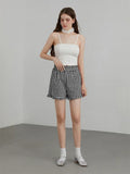 Women's Plaid Shorts Casual Loose Fitting Elastic Waist Shirred Ruffled Trim Short Pants Lounge Shorts