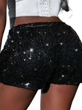 New Versatile Sequins High Waist Shorts Casual Shorts Bar Dance Performance Shorts Shine Zipper Sexy Pure Desire Nightclub XMWV