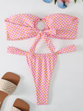 Ring Link Bandeau Bikini 2026 Floral Strappy Swimsuit Women Padded Swimwear Female Bathers Bathing Swimming Swim Suit Beachwear