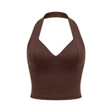 2026 Summer Women's Halter Square Neck Vest Sleeveless Open Back Slim Fit Corset Retro Casual Sexy Cropped Tank Tops