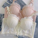 MOYISU Seasons Japanese Lace Bralette Sexy Tushy Panty Comfort Wirefree Minimizer Push Up Bra Set for Small Large Boobs Anti Sag