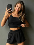 2pcs Women’s Loungewear Set Solid Color Ribbed Camisole Top and Shorts Stretchy Spring Summer Pajama Homewear