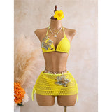 With Skirt 3D Flower Halter Bikini Women Swimwear Female Swimsuit Three-Pieces Bikini Set Padded Bather Bathing Suit Swim  V8346