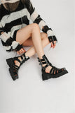2025 Brand Fashion Women's Black Summer Gladiator Sandals Fashion Leisure Square Heels Casual Platform Shoes Big Size 43