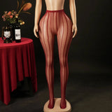 Knitted Seamless Fishnet Pantyhose Jacquard Lace Sexy Vertical Stripe Fishnet Stockings Transparent Pure Desire Elegant W0NL