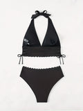 ZTVitality Sexy Black Bikini Set 2025 New Arrival Padded Bra Halter Bandage High Waist Swimsuit Women Swimwear Summer Beachwear