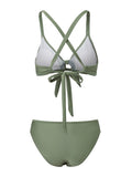 Women 2 Piece Bikini Set Fashion Solid Color Sleeveless Tie up Front Bra and Low Waist Briefs Summer Holiday Bathing Suit