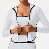 Women's Yoga Top Color-Block Zipper Stand Collar Bare Jacket Autumn Winter Outerwear Running Fitness Long Sleeve Coat
