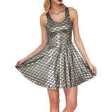 Cocktail Dress Womens Glitter Costume Party Dresses Swing A Line Metallic Shiny Festival Outfit Cosplay Fish Scale Vestidos