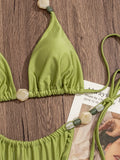 DEKA Push Up Backless Swimwear Halter Brazilian Bikini Set Solid Micro String Thong Swimsuit Bikini Women Side Straps Bathing