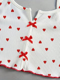 Summer Women Sleepwear Pajamas Sets Love Print Bow Dipped Crop Tops and Shorts Set Casual Loungewear Home Clothes