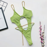 Sexy High Cut Golden Chain Bikini Women Swimwear Female Swimsuit Two-Pieces Bikini Set Underwired Bather Bathing Suit Swim V1646