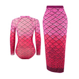 2025 New Sexy Print One Piece Swimsuit Women Swimwear Monokini Long Sleeve Bathing Suit Female Bodysuit Surfing Swim Wear Beach