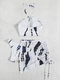 3PCS With Mesh Skirt Halter Bikini Female Swimsuit Women Swimwear Three-pieces Bikini Set Hollow Out Bathing Suit Swim Beachwear