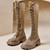 Fashion Breathable Mesh Boots for Woman Summer Solid Zipper Mid-Calf for Women Round Toe Lace Up High Heels Shoes Ladies