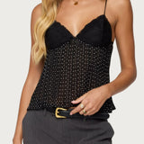 Summer Black Lace Camisole for Women Sleeveless Spaghetti Strap Polka Dot Cami Tops for Party Club Night Out Casual Wear